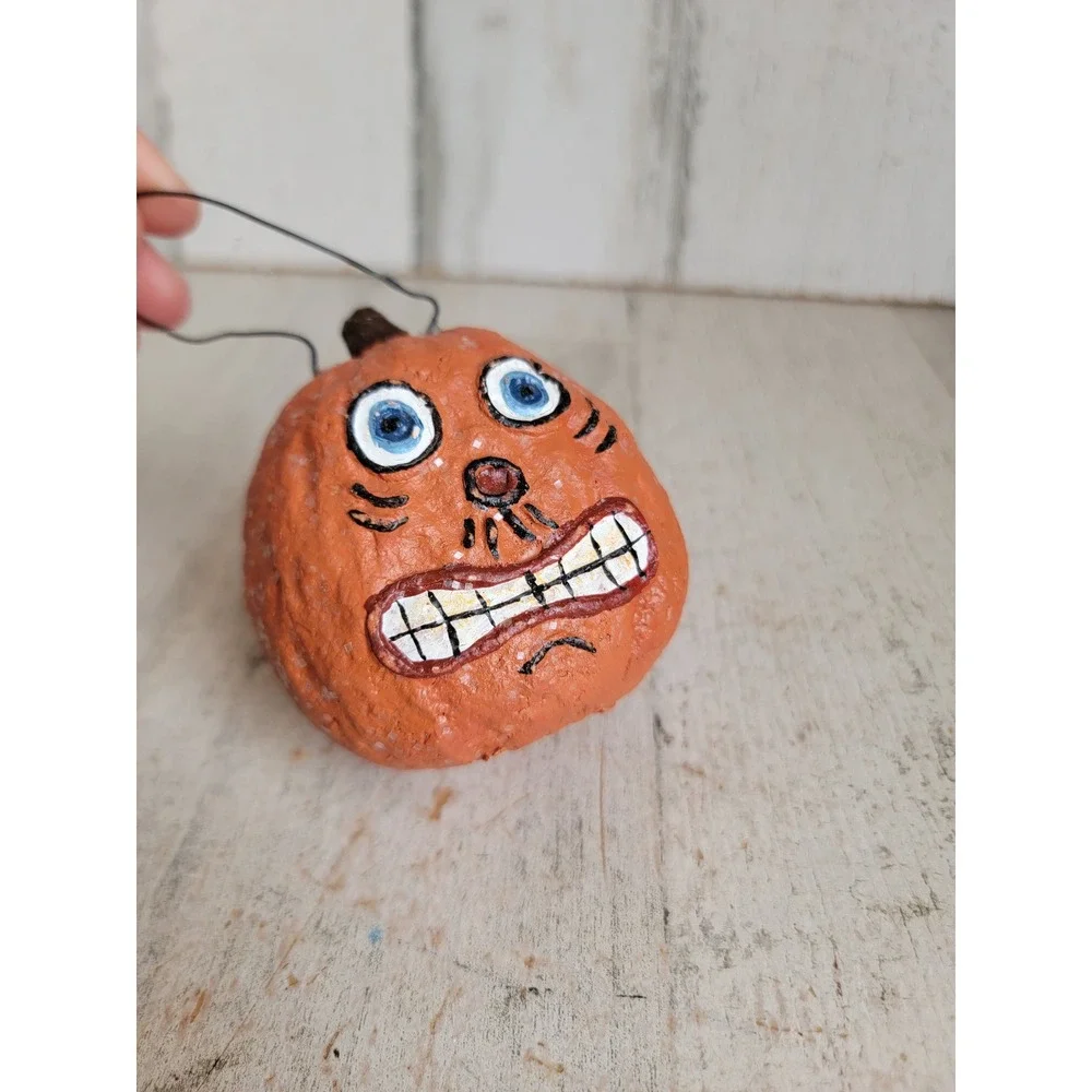 Vintage dept 56? Halloween pumpkin folk art glitter ornament Unique Home decor